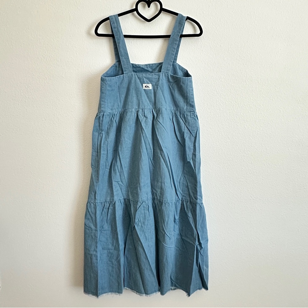 Quicksilver Blue Chambray Frayed Hem Tiered Midi Dress Size Various - Picture 3 of 10